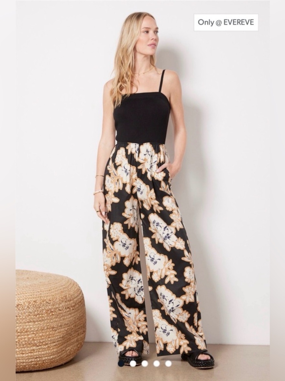 Evereve NWT Miley Wide Leg Floral Jumpsuit in Black, Size XL